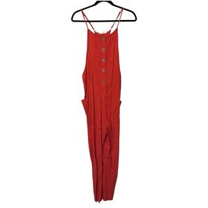 Blu‎ Pepper Button Down Spaghetti Strap Romper Red